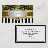 Damask, Zwart Wit Streep Goud Lint, Goud Label (Voorkant / Achterkant)