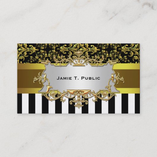 Damask, Zwart Wit Streep Goud Lint, Goud Label (Voorkant)