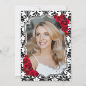 Damask Zwart Wit Zilver Rood Foto 50e Verjaardag Kaart (Achterkant)