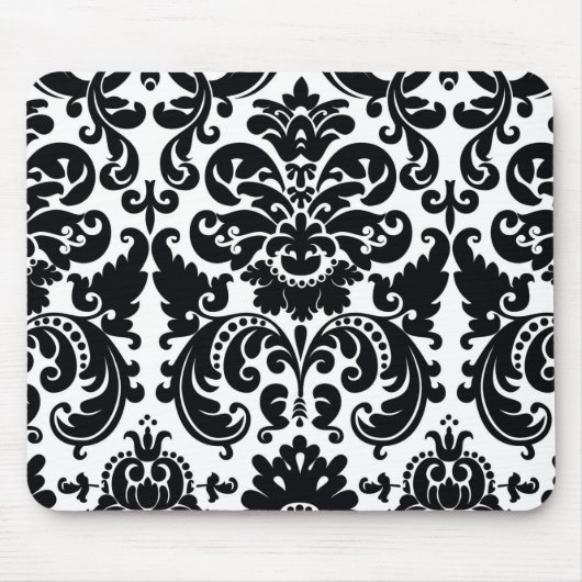 Damask Zwart Witte Elegante Chic Computer Muismat (Voorkant)