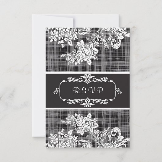  Damask zwarte en witte RSVP Uitnodiging (Voorkant)