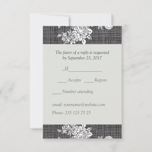 Damask zwarte en witte RSVP Uitnodiging (Achterkant)