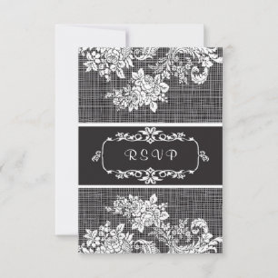 Damask zwarte en witte RSVP Uitnodiging