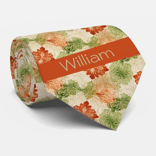 Damaskgeïnspireerd verbrand Sinaasappel en Mosgroe Stropdas (Opgerold)