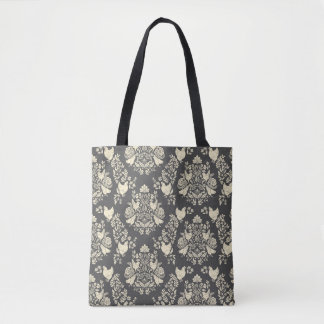 Damaskip en -Florals in Warm Grey & Cream Tote Bag