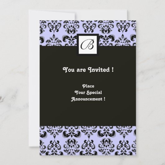 DAMASKMONOGRAM, zwart-wit, blauw Kaart (Achterkant)