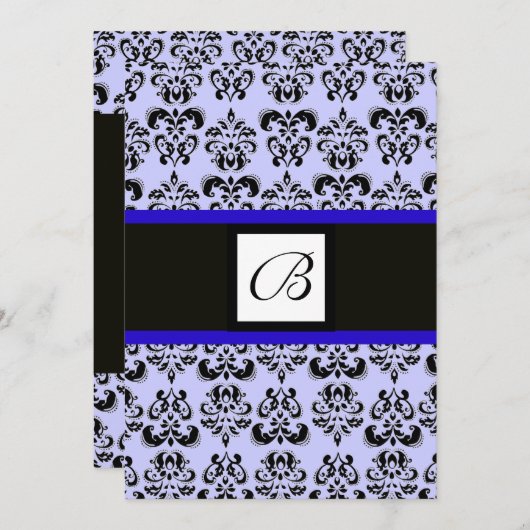 DAMASKMONOGRAM, zwart-wit, blauw Kaart (Voorkant / Achterkant)