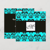 DAMASKMONOGRAM, zwart-wit, blauwe turquase Kaart (Voorkant / Achterkant)