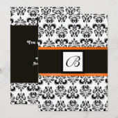 DAMASKMONOGRAM, zwart-wit, geel sinaasappel Kaart (Voorkant / Achterkant)