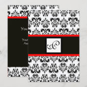 DAMASKMONOGRAM, zwart, wit, rood Kaart (Voorkant / Achterkant)
