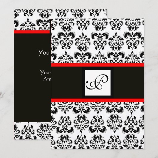DAMASKMONOGRAM, zwart, wit, rood Kaart (Voorkant / Achterkant)