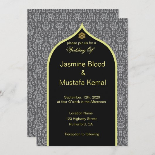 Damaskontwerp voor islamitische bruiloft kaart (Voorkant / Achterkant)