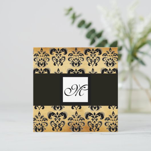 DAMASKPARCHTSQUARE-MONOGRAM, zwart wit bruin Kaart (Staand voorkant)