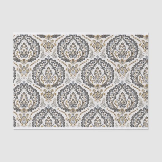  Damaskpatroon in beige en grijs Tissuepapier (Voorkant)