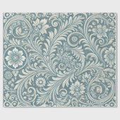 Damaskpatroon in zacht blauw en ivoor cadeaupapier (Vlak)