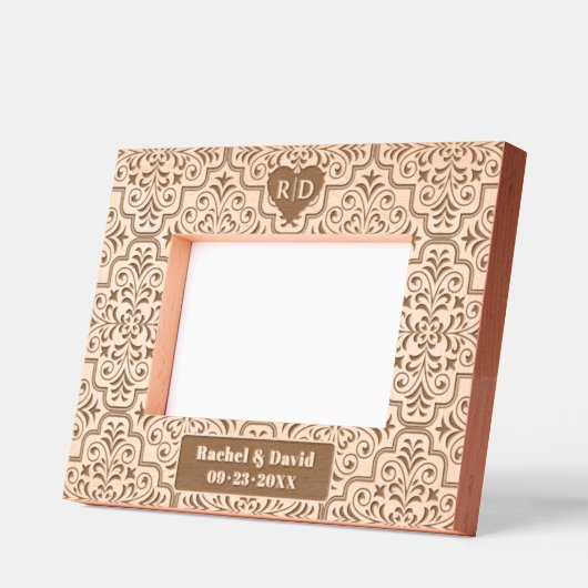 Damaskpatroon namen monogram en hart bruiloft gegraveerde lijstjes (Links)