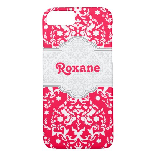 Damaskpatroon rood, wit schattig meisjesachtig Case-Mate iPhone case (Achterkant)