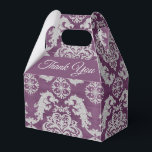 Damaskpatroon van de aubergine bedankdoosjes<br><div class="desc">Geef een bedankgeschenk in een elegante aubergine paarse damast gunstbox. Wijzig het bericht in het aangepaste gedeelte.</div>