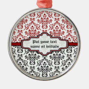 Damaskpatroon zwart rood wit aangepast ornament