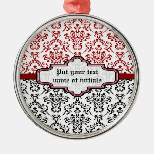 Damaskpatroon zwart rood wit aangepast ornament (Voorkant)