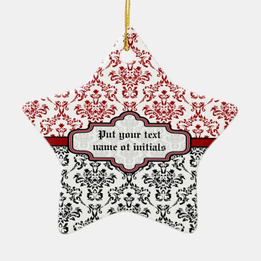 Damaskpatroon zwart rood wit aangepast ornament (Voorkant)