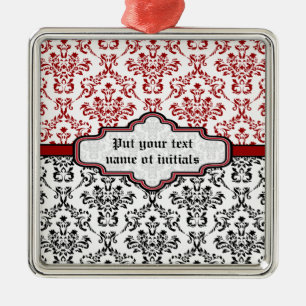 Damaskpatroon zwart rood wit aangepast ornament