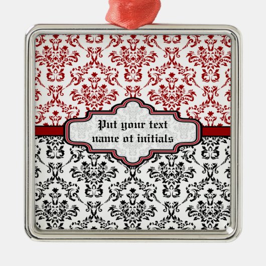 Damaskpatroon zwart rood wit aangepast ornament (Voorkant)
