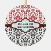 Damaskpatroon zwart rood wit aangepast ornament (Voorkant)