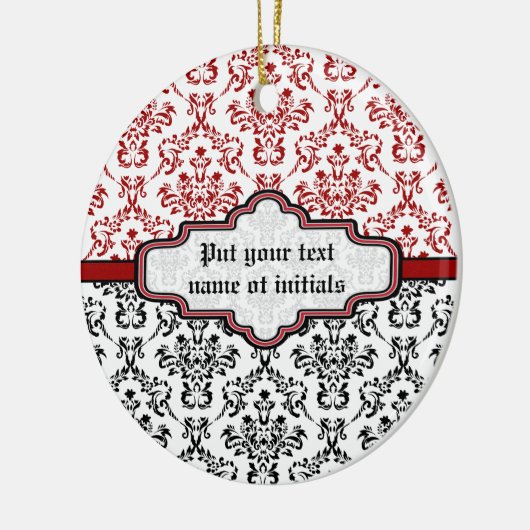 Damaskpatroon zwart rood wit aangepast ornament (Links)