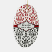 Damaskpatroon zwart rood wit aangepast ornament (Rechts)