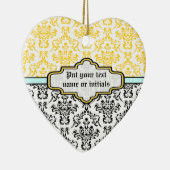 Damaskpatroon zwart wit geel aqua ornament (Rechts)