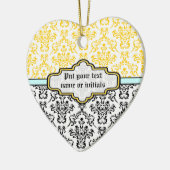 Damaskpatroon zwart wit geel aqua ornament (Links)