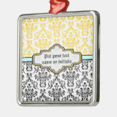 Damaskpatroon zwart wit geel aqua ornament (Links)