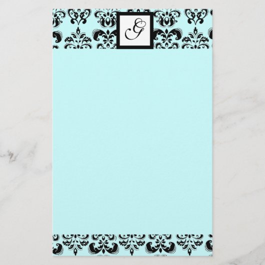 DAMASKQUARE MONOGRAM, blauw Briefpapier (Voorkant)