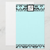 DAMASKQUARE MONOGRAM, blauw Briefpapier (Voorkant / Achterkant)