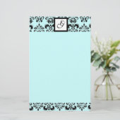 DAMASKQUARE MONOGRAM, blauw Briefpapier (Staand voorkant)