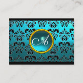 DAMASKQUARE MONOGRAM, blauwe turquase aquamarine Visitekaartje (Achterkant)