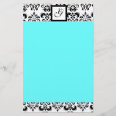 DAMASKQUARE MONOGRAM, blauwe turquase Briefpapier (Voorkant)
