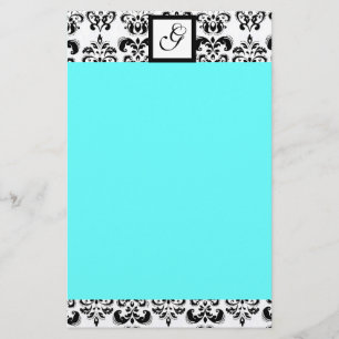 DAMASKQUARE MONOGRAM, blauwe turquase Briefpapier