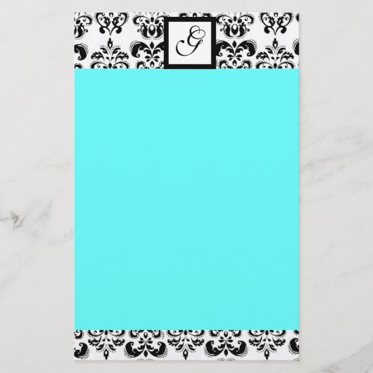 DAMASKQUARE MONOGRAM, blauwe turquase Briefpapier (Voorkant)