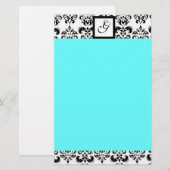 DAMASKQUARE MONOGRAM, blauwe turquase Briefpapier (Voorkant / Achterkant)