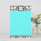 DAMASKQUARE MONOGRAM, blauwe turquase Briefpapier (Staand voorkant)
