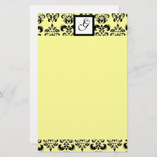 DAMASKQUARE MONOGRAM, geel Briefpapier (Voorkant / Achterkant)