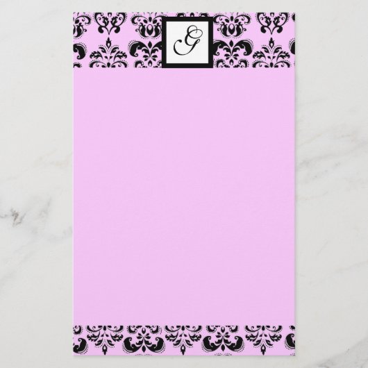 DAMASKQUARE MONOGRAM, roze Briefpapier (Voorkant)