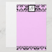 DAMASKQUARE MONOGRAM, roze Briefpapier (Voorkant / Achterkant)