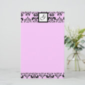 DAMASKQUARE MONOGRAM, roze Briefpapier (Staand voorkant)