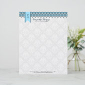 Damasks en Chevron blauw en wit Briefhoofd Ontwerp (Staand voorkant)
