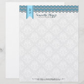 Damasks en Chevron blauw en wit Briefhoofd Ontwerp (Voorkant / Achterkant)