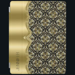 Damasks & Metallis Lijst Zwart, Goud & Diamonds 2 iPad Cover<br><div class="desc">Elegant zwart goud en een vleugje diamanten glitter  bloemendamast met metallic roestvrijstalen lijst.  monogram.</div>