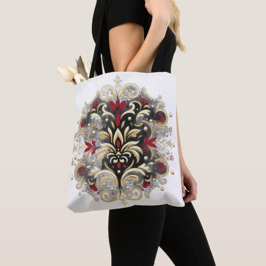 Damaskstijl in rood, goud en zwart tote bag (Dichtbij)